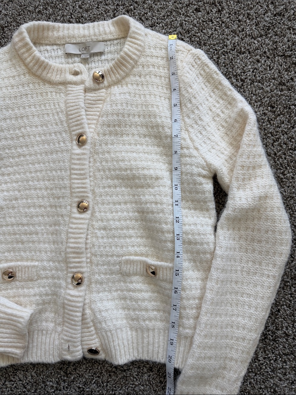 LOFT Cream Knit Button-Up Cardigan Sweater - Picture 4 of 5